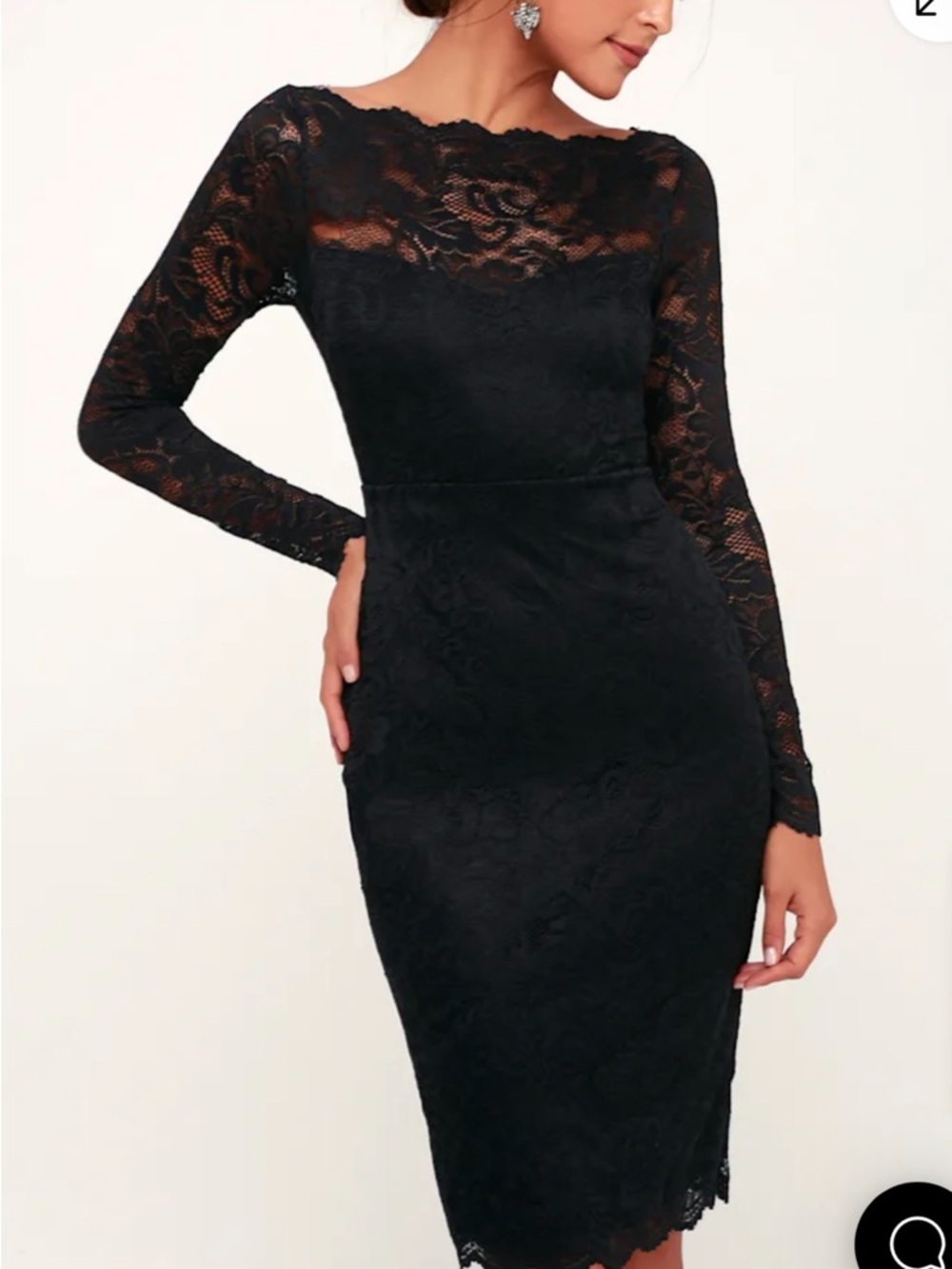 Black Lace Long Sleeve Bodycon Dress - Classic Evening Wear